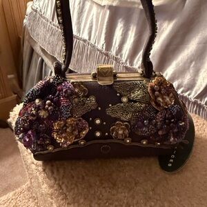 Mary Frances Purple and Gold Embellished Clutch